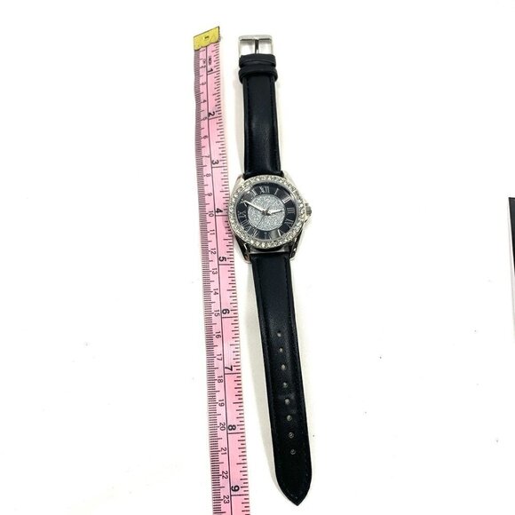 Kessaris Crystal Studded Analog Watch Black/silver Stainless Steel Faux Leather - Picture 8 of 8